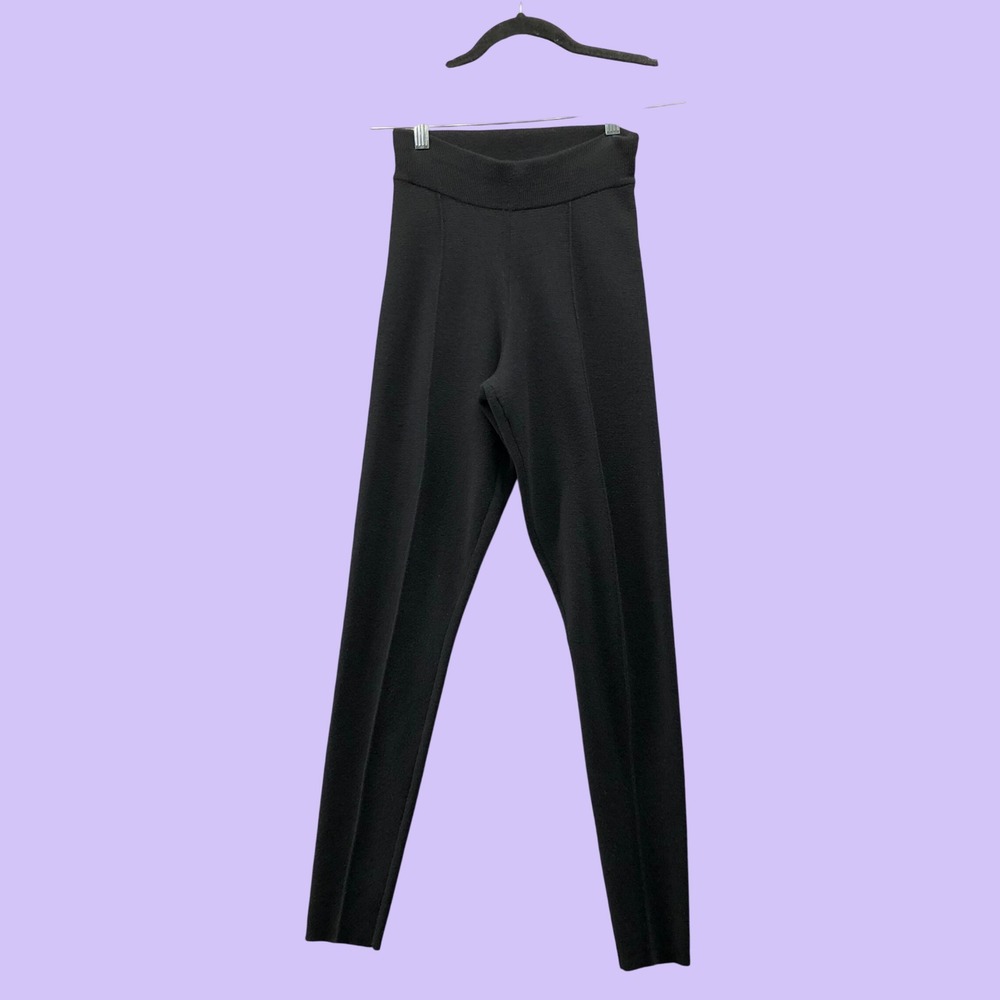 Vintage 90s Theory Jalene Black Wool Pintuck Knit Legging Pants Womens S
